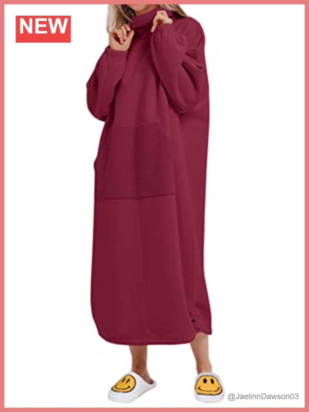 Oversized Fleece Sweatshirt Dress Turtleneck Pullover Maxi Lounge with Kangaroo